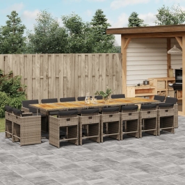 Set comedor de jardín 17 pzas y cojines ratán sintético gris