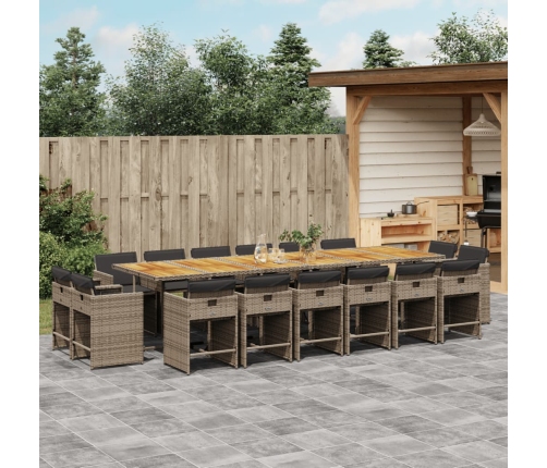Set comedor de jardín 17 pzas y cojines ratán sintético gris