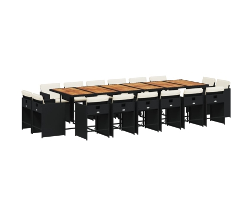 Set de muebles jardín 17 pzas con cojines ratán sintético negro