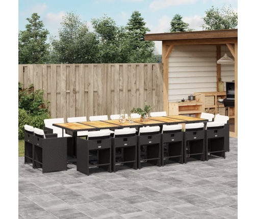 Set de muebles jardín 17 pzas con cojines ratán sintético negro