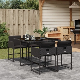 Set de muebles jardín 5 pzas con cojines ratán sintético negro