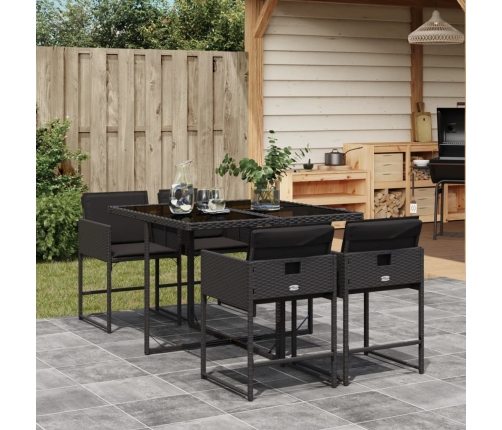 Set de muebles jardín 5 pzas con cojines ratán sintético negro