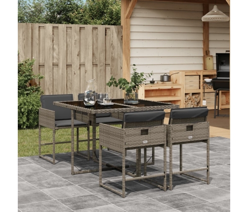 Set comedor de jardín 5 piezas con cojines ratán sintético gris