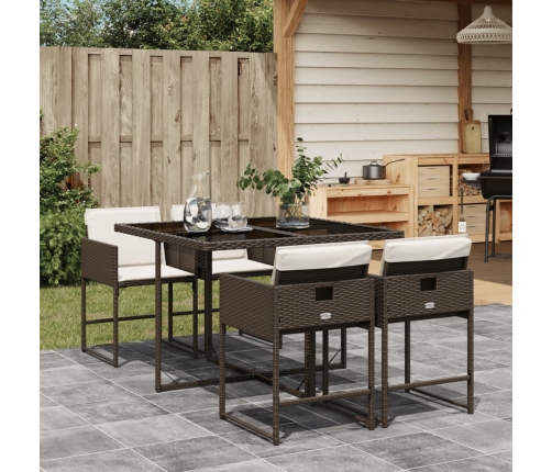 Set comedor de jardín 5 piezas y cojines ratán sintético marrón