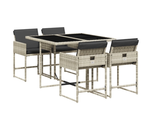 Set comedor de jardín 5 pzas cojines ratán sintético gris claro