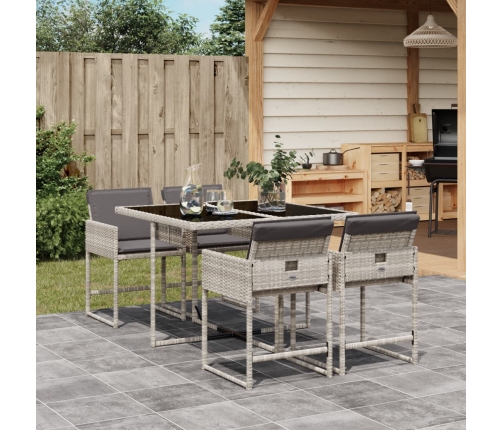 Set comedor de jardín 5 pzas cojines ratán sintético gris claro
