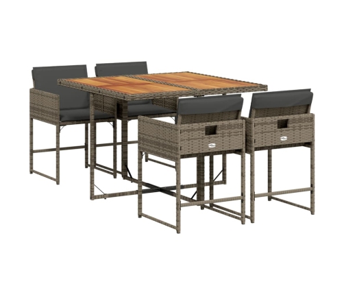Set comedor de jardín 5 piezas con cojines ratán sintético gris