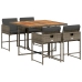 Set comedor de jardín 5 piezas con cojines ratán sintético gris