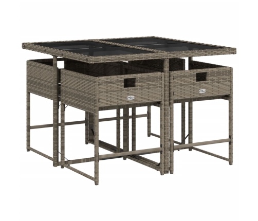 Set comedor de jardín 5 piezas con cojines ratán sintético gris