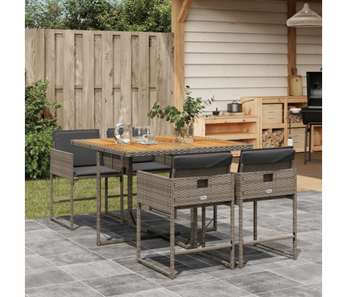Set comedor de jardín 5 piezas con cojines ratán sintético gris