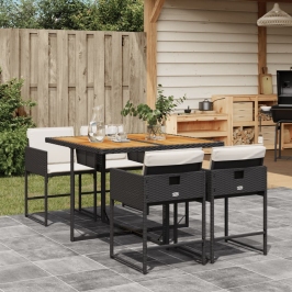 Set de muebles jardín 5 pzas con cojines ratán sintético negro