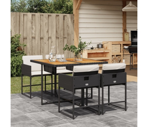 Set de muebles jardín 5 pzas con cojines ratán sintético negro