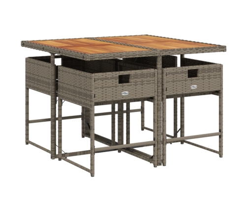 Set comedor de jardín 5 piezas con cojines ratán sintético gris