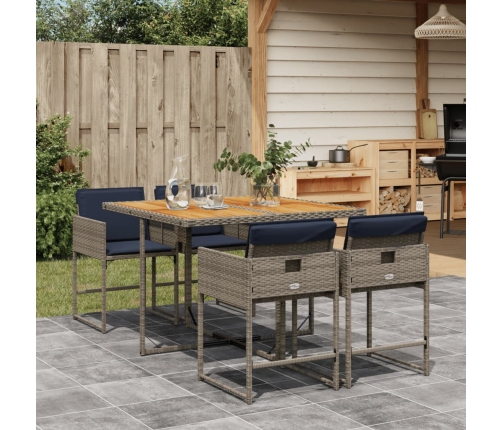 Set comedor de jardín 5 piezas con cojines ratán sintético gris