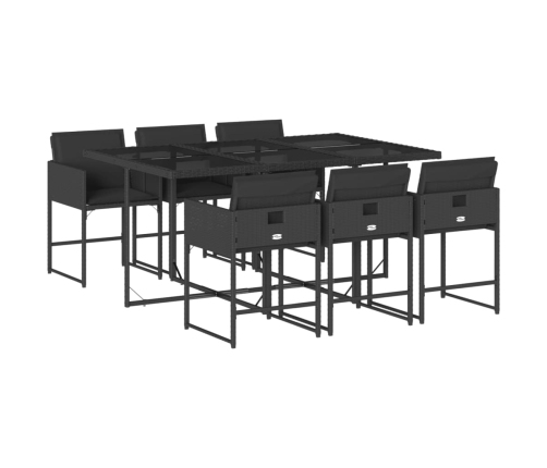 Set de comedor de jardín 7 pzas y cojines ratán sintético negro