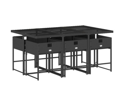 Set de comedor de jardín 7 pzas y cojines ratán sintético negro