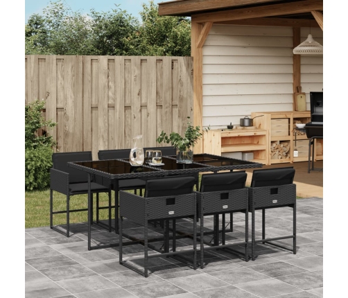 Set de comedor de jardín 7 pzas y cojines ratán sintético negro