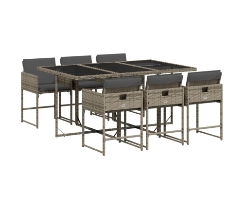 Set comedor jardín 7 pzas y cojines ratán sintético gris