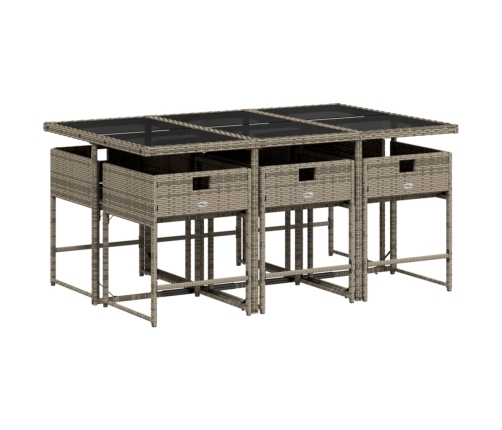 Set comedor jardín 7 pzas y cojines ratán sintético gris