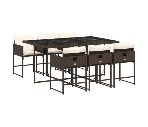 Set comedor de jardín 7 pzas con cojines ratán sintético marrón