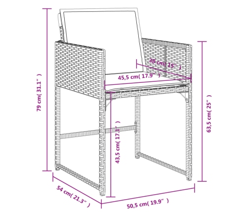 Set comedor de jardín 7 pzas con cojines ratán sintético marrón