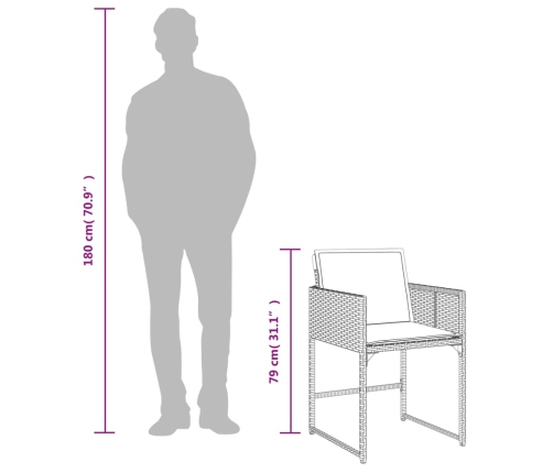 Set comedor de jardín 7 pzas con cojines ratán sintético marrón