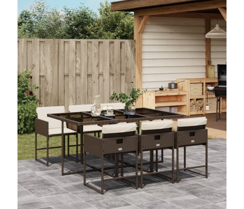 Set comedor de jardín 7 pzas con cojines ratán sintético marrón