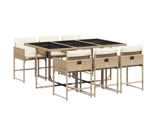 Set comedor de jardín 7 pzas con cojines ratán sintético beige