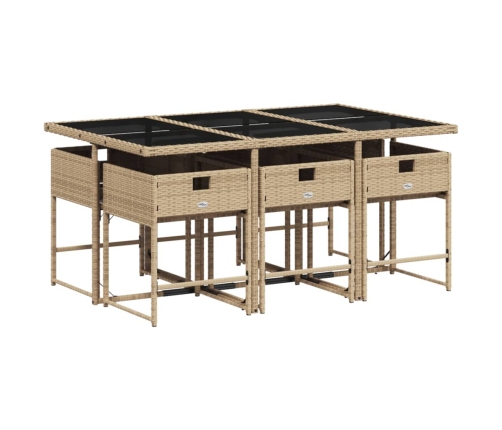 Set comedor de jardín 7 pzas con cojines ratán sintético beige