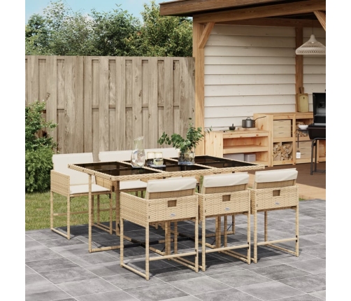 Set comedor de jardín 7 pzas con cojines ratán sintético beige