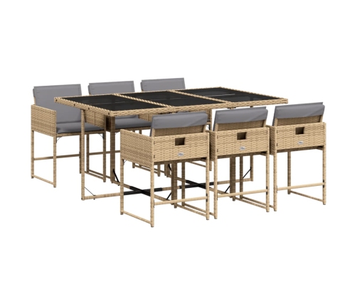 Set comedor de jardín 7 pzas con cojines ratán sintético beige