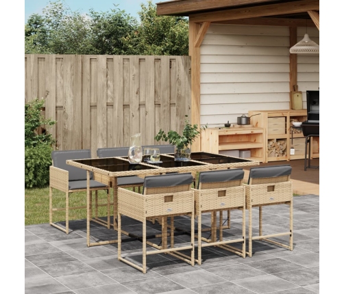 Set comedor de jardín 7 pzas con cojines ratán sintético beige