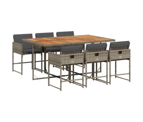 Set comedor jardín 7 pzas y cojines ratán sintético gris