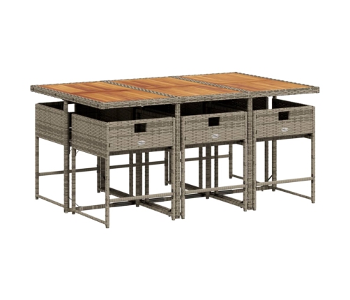 Set comedor jardín 7 pzas y cojines ratán sintético gris
