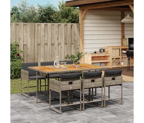Set comedor jardín 7 pzas y cojines ratán sintético gris