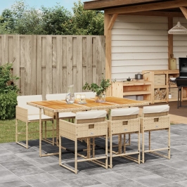 Set comedor de jardín 7 pzas con cojines ratán sintético beige