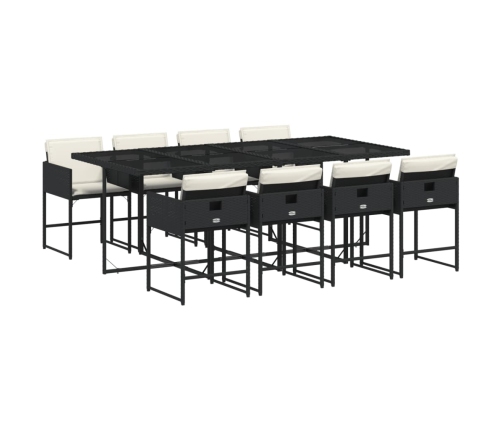 Set de comedor de jardín 9 pzas y cojines ratán sintético negro