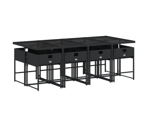 Set de comedor de jardín 9 pzas y cojines ratán sintético negro