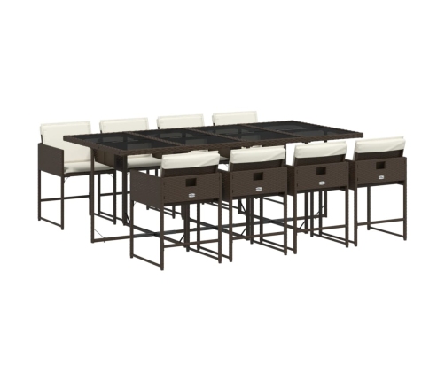 Set comedor para jardín 9 pzas y cojines ratán sintético marrón
