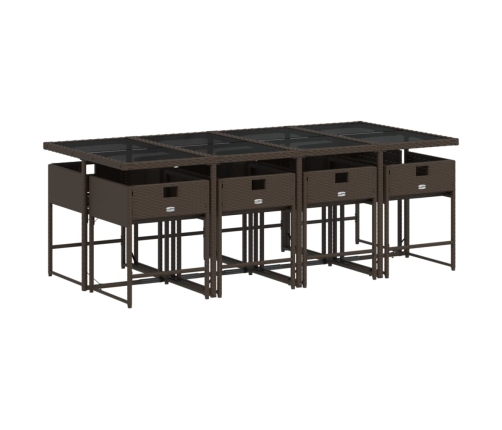 Set comedor para jardín 9 pzas y cojines ratán sintético marrón