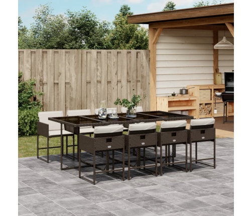 Set comedor para jardín 9 pzas y cojines ratán sintético marrón