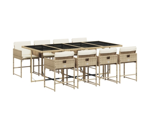 Set comedor de jardín 9 pzas con cojines ratán sintético beige