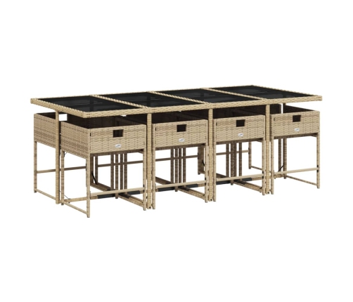 Set comedor de jardín 9 pzas con cojines ratán sintético beige