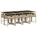 Set comedor de jardín 9 pzas con cojines ratán sintético beige