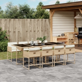 Set comedor de jardín 9 pzas con cojines ratán sintético beige