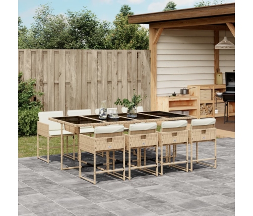Set comedor de jardín 9 pzas con cojines ratán sintético beige