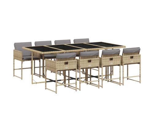 Set comedor de jardín 9 pzas con cojines ratán sintético beige