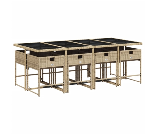 Set comedor de jardín 9 pzas con cojines ratán sintético beige