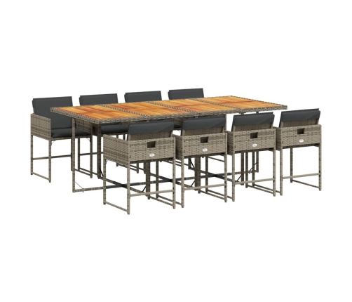 Set comedor jardín 9 pzas y cojines ratán sintético gris