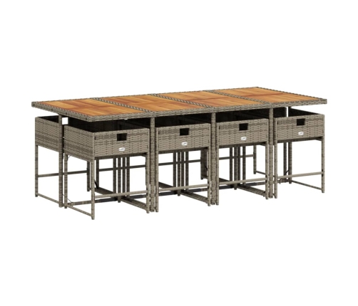 Set comedor jardín 9 pzas y cojines ratán sintético gris